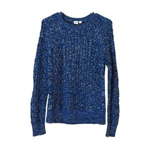 GAP Bristol Blue Marled Cable-Knit Crewneck Sweater